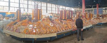 Cheap local food at Yerevan market — lavash, vegetables and spices, Armenia